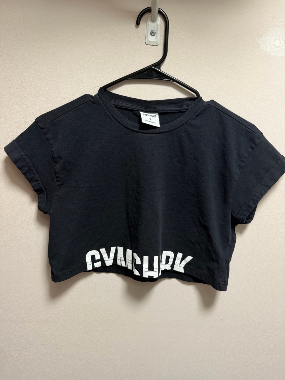 Gymshark Black Tee with White Logo Hem Detail